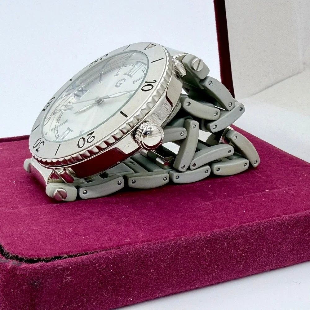 Gossip Roman Numeral Mens‎ Japan Quartz Stainless Grey Link Watch Silver Dial